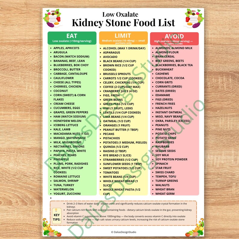 Low Oxalate Kidney Stone Food List Printable (PDF), Renal Diet Grocery ...