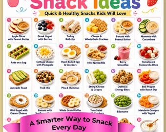 Kids After-School Snack Ideas, Healthy Kids Snack Chart, After School Snack Printable, Quick & Healthy Kids Snacks, Kid Friendly Snack Chart