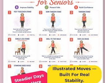 Balance Exercises for Seniors, Senior Balance Workout, Chair Exercise for Elderly, Stability Exercise Chart, Senior Balance Training Guide