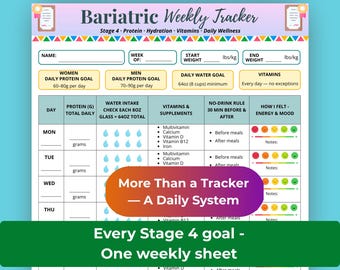 Bariatric Weekly Tracker, Gastric Bypass Sleeve Journal, Protein Hydration Vitamins (PDF), Post-Op WLS Recovery