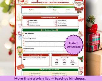 Letter to Santa Printable | Kids Christmas Wish List (PDF)