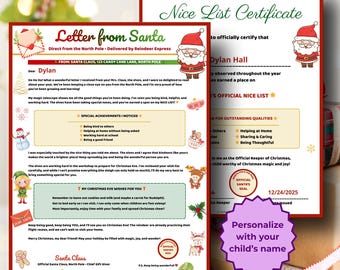 Personalized Letter from Santa & Nice List Certificate | Editable PDF