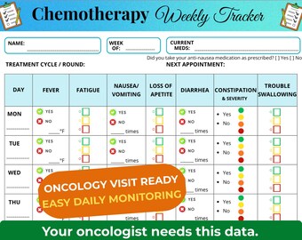 Chemotherapy Weekly Tracker Printable, Chemo Side Effect Symptom Log PDF, Cancer Treatment Journal, Oncology Symptom Monitoring Sheet