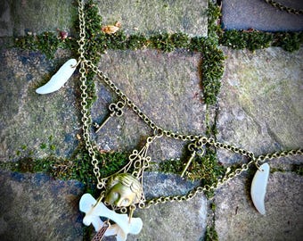 Raccoon Vertebrae Bone and Coyote Teeth Necklace | Curiosities | Oddities | Animal Bones | Unique Jewelry |