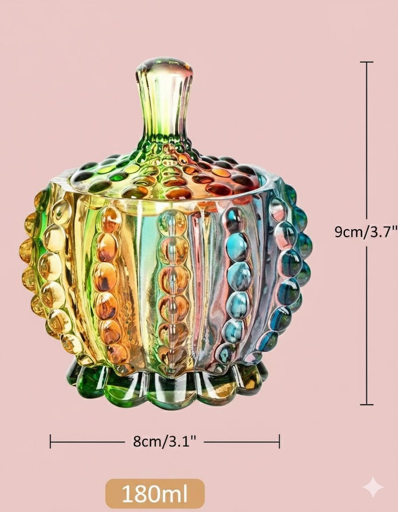 Handcrafted Iridescent Crystal Glass Candy Jar – Embossed Decorative Storage with Lid bild 4