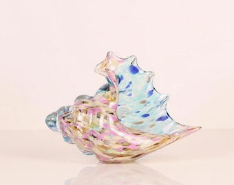 Handcrafted Pink Glass Conch Shell Decor, Coastal Shelf Sculpture Gift
