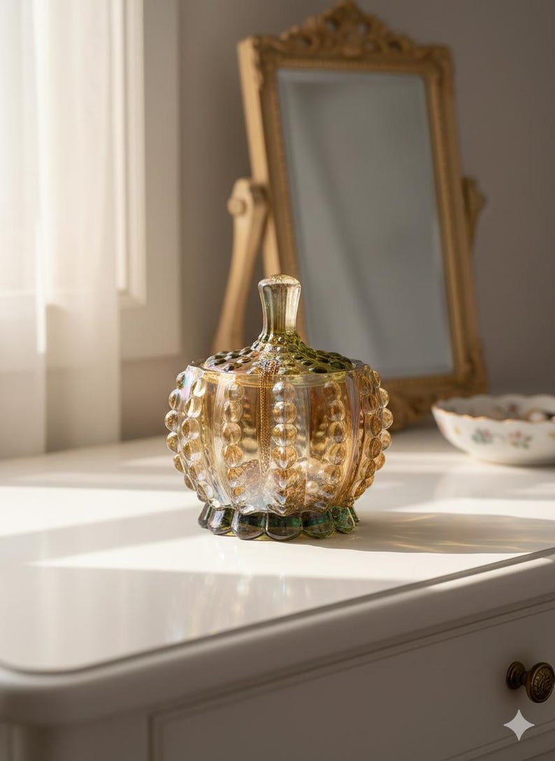 Handcrafted Iridescent Crystal Glass Candy Jar – Embossed Decorative Storage with Lid bild 9
