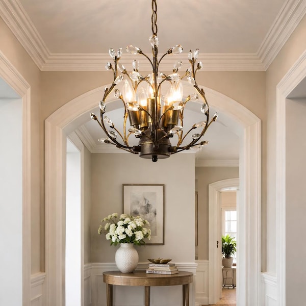Handcrafted Vintage Crystal Branch Chandelier Kit – Bronze Ceiling Light
