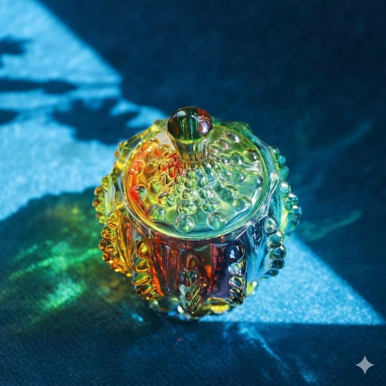 Handcrafted Iridescent Crystal Glass Candy Jar – Embossed Decorative Storage with Lid bild 1