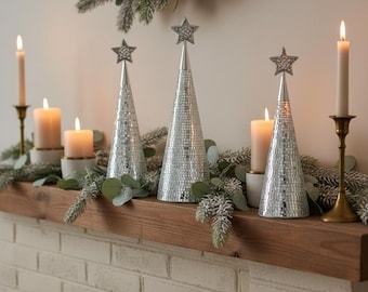 Handcrafted Silver Glass Christmas Tree Set – 3-Piece Tabletop Holiday Decor