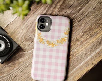 Yellow Puakenikeni Lei Pink Palaka | Pink Gingham Floral Hawaii Aloha Phone Case