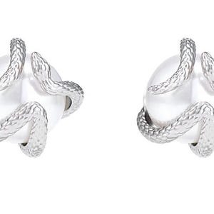 Kolczyki z perłami w kształcie węża, minimalistyczne srebrne kolczyki z wężem, elegancka biżuteria z imitacji pereł, nowoczesne kolczyki z wyrazistym wzorem, wyjątkowy prezent dla niej