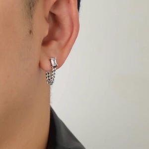 Orecchini pendenti da uomo con catena, orecchini pendenti a maglia cubana in argento, orecchini a perno minimalisti con catena, gioielli streetwear, stile punk hip hop