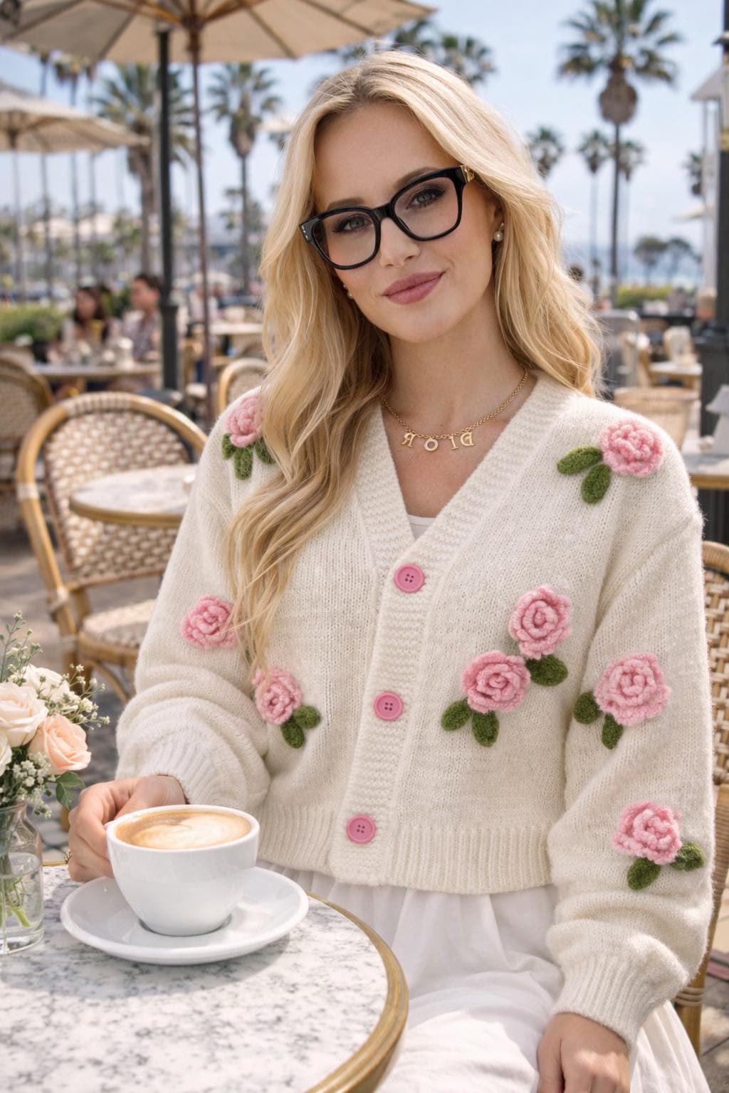 Floral Rose Button Cardigan, White Knit Sweater - Etsy