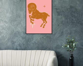 Poster opaco con astrologia dell'Ariete con opzioni di cornice o gancio