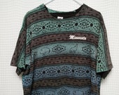 vintage Native all over print T Shirt Minnesota coyote American Indian Designs Aztec Tribal nature striped Buffalo Bear single stitch 80s XL