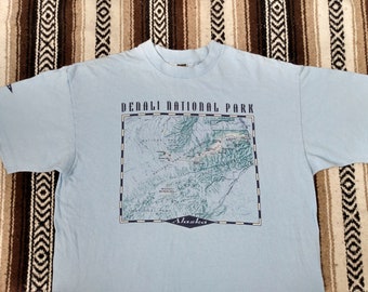 80s 90s Denali National Park T Shirt vintage Alaska single stitch tee Tourist Destination Mountain map size XL Hike Travel Adventure Climb !