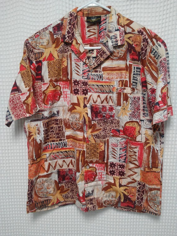 Hawaiian Shirt: 90s -Tommy Bahama- Mens red background heavy