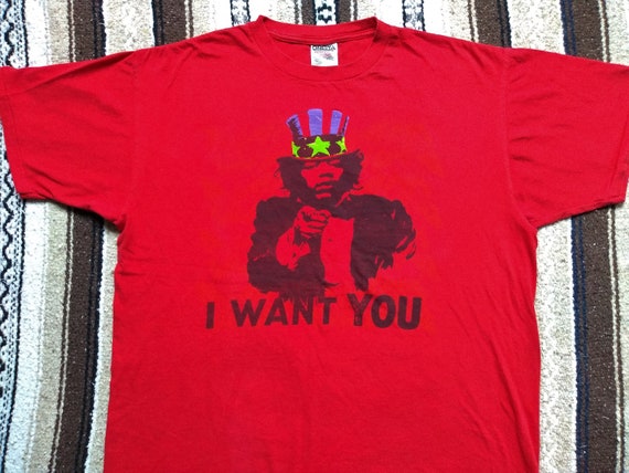 Jimi Hendrix Electric Guitar Festival T Shirt vintage 1995 concert I Want You Uncle Sam rock rap tee single stitch USA 60s psychedelic sz XL Jimi Hendrix Electric Guitar Festival T Shirt vintage 1995 concert I Want You Uncle Sam rock rap tee single stitch USA 60s psychedelic sz XL