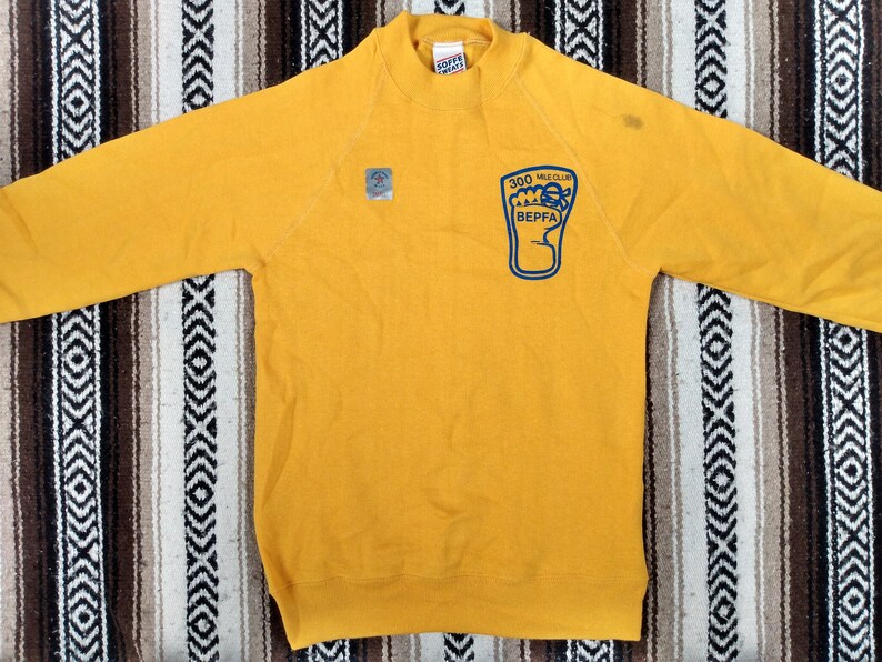 70s 80s Boeing Sweatshirt vintage Golden Yellow Raglan Crewneck NOS new deadstock 300 Mile Club Employee Physical Fitness size S Sweats USA image 5