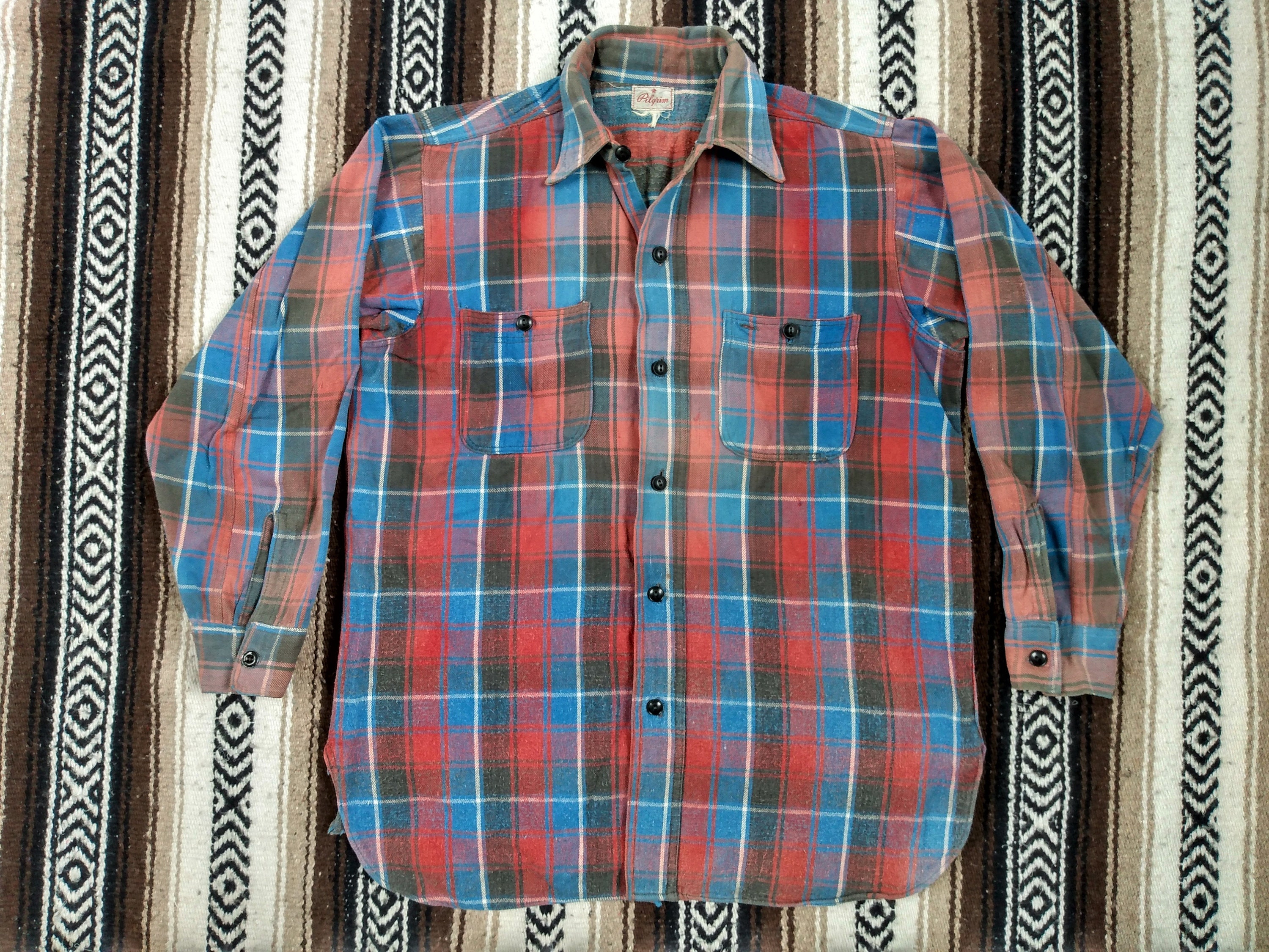 40s 50s Pilgrim Vintage Flannel Work Shirt All Cotton Plaid
