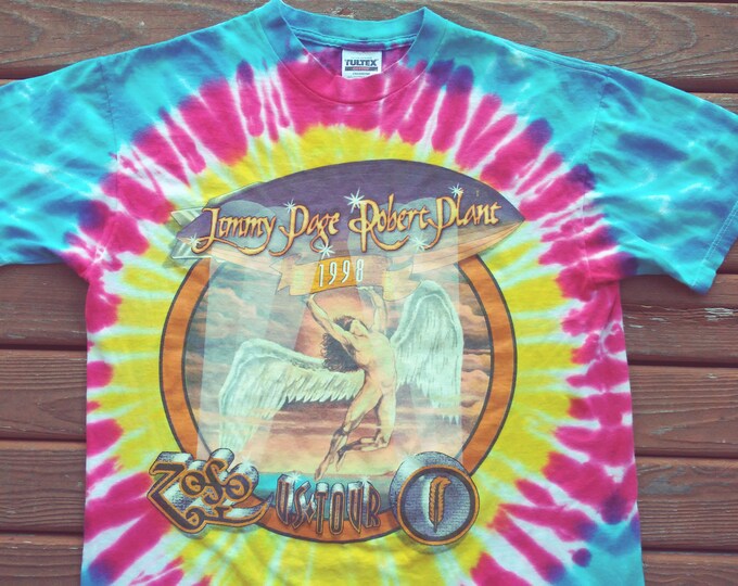 Vintage Page and Plant Tour T Shirt Tie Dye Concert Tee Led Zeppelin