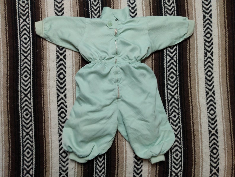 Tuta da sci vintage anni '40 anni '50 Sears Caprifoglio Bambini Attrezzatura da neve sci Toddler 2/3 ottime condizioni onesie Mint Green Rayon shell Talon cerniera immagine 1