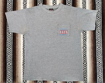 Harley Davidson vintage T Shirt pocket tee RARE Biker Motorcycles gray mesh material USA Flag Somerset, PA size L 1990s 80s 90s Holoubek !! 最大級 Kith Davidson Harley tee vintage Tシャツ/カットソー(半袖/袖なし)