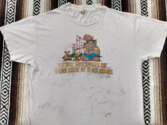 70s Novelty Slacker vintage T Shirt Distressed wo… - image 1