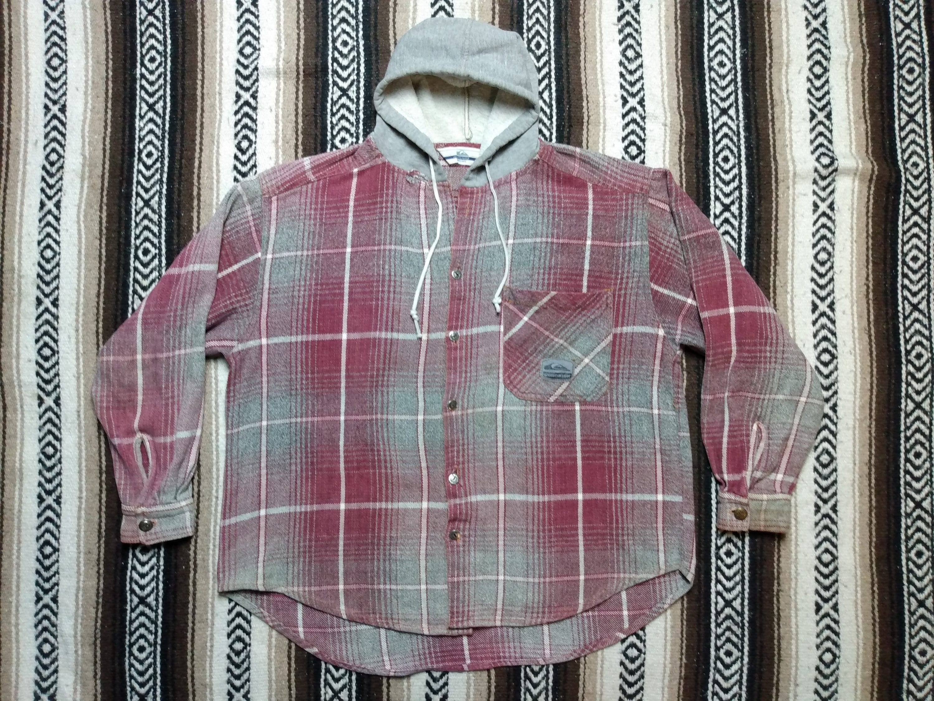 Quiksilver Hooded Flannel Shirt Shadow Plaid Skate Surf - Etsy