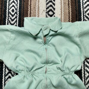 vintage Ski Suit 40s 50s Sears Honeysuckle Kids Snow gear skiing Toddler 2/3 excellent condition onesie Mint Green Rayon shell Talon zipper image 5