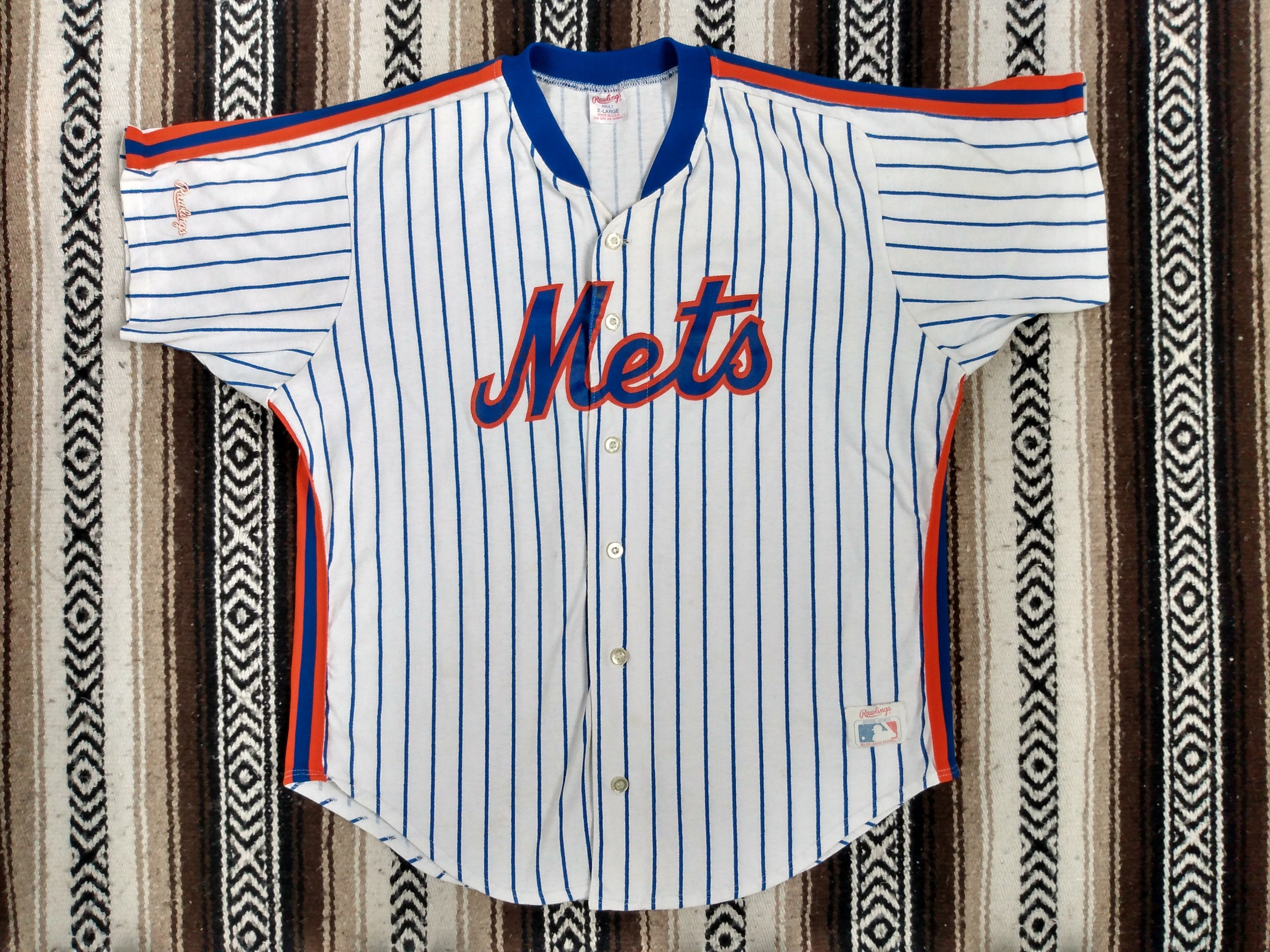 80s New York Mets Jersey Vintage MLB Pinstripes Button up 