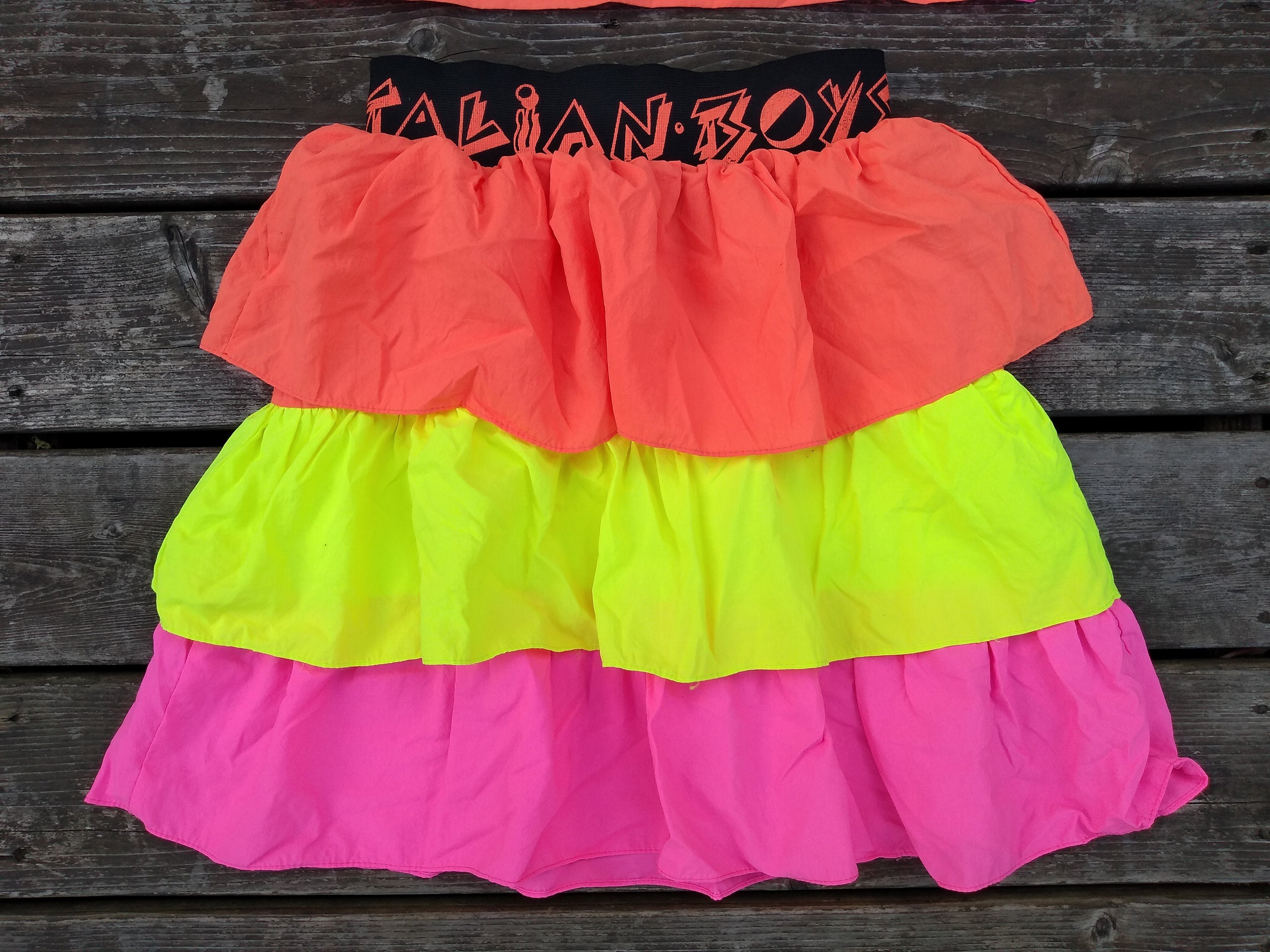 NEON Italian Boys Suit Vintage 80s 90s Layered Skirt Tank Top Surf