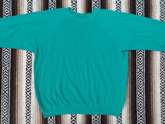 80s Blank Sweatshirt vintage Hanes Teal color lig… - image 3