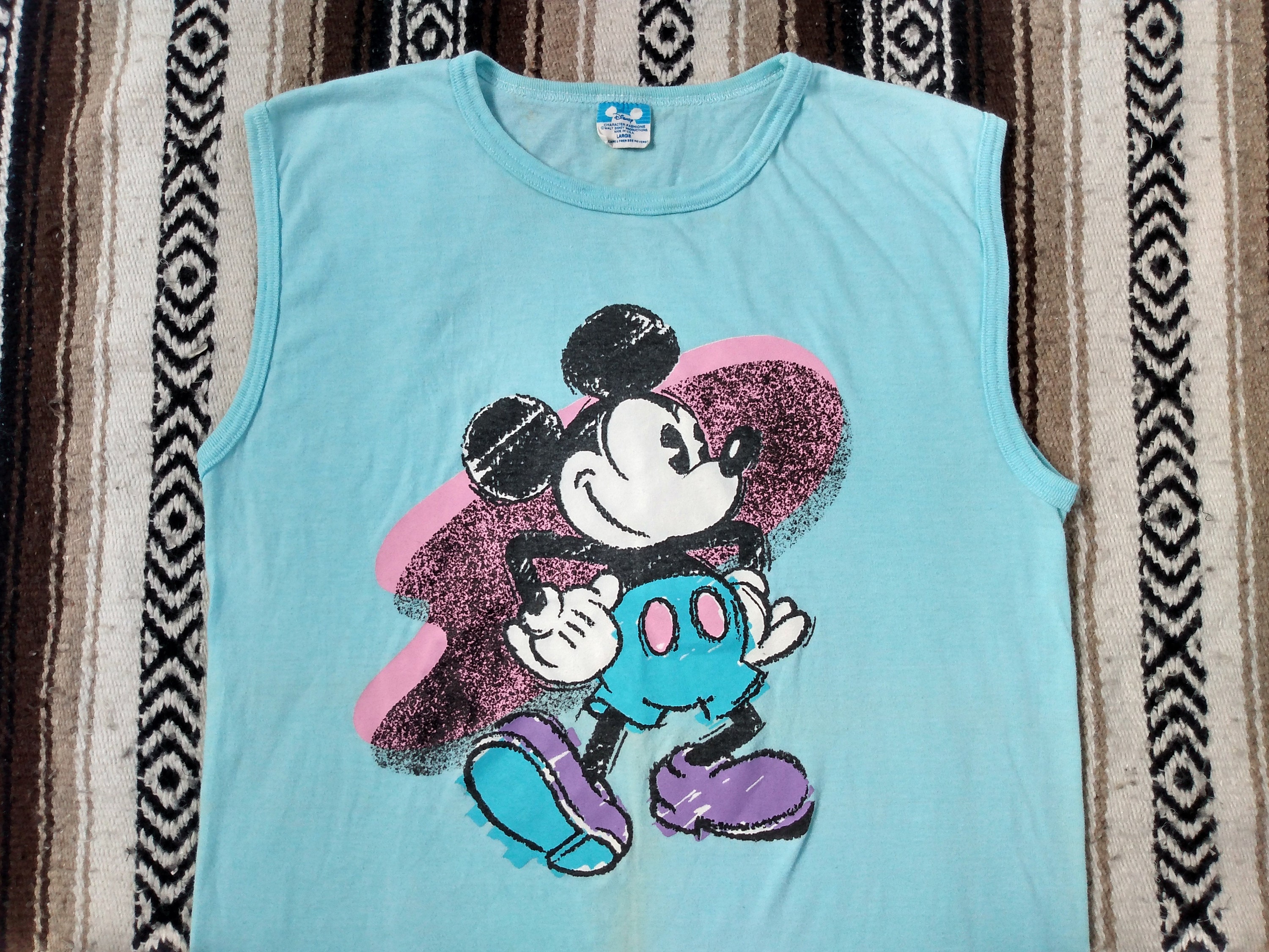 Rare VTG MICKEY & CO Mickey Mouse M Logo T Shirt 90s L.V. Myles Disney  Red OSFA