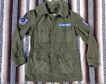 60s Military Field Coat Vintage Air Force Jacket Size Small Long