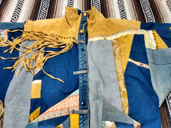 vintage Southwest Denim Leather Fringe Jacket cor… - image 8