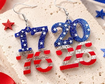 250th Anniversary Dangle Earrings, 1776-2026 Commemorative USA Flag Jewelry