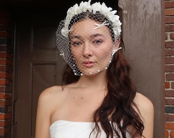 Diadema corta estilo jaula de pájaro de estilo vintage, para accesorios de novia