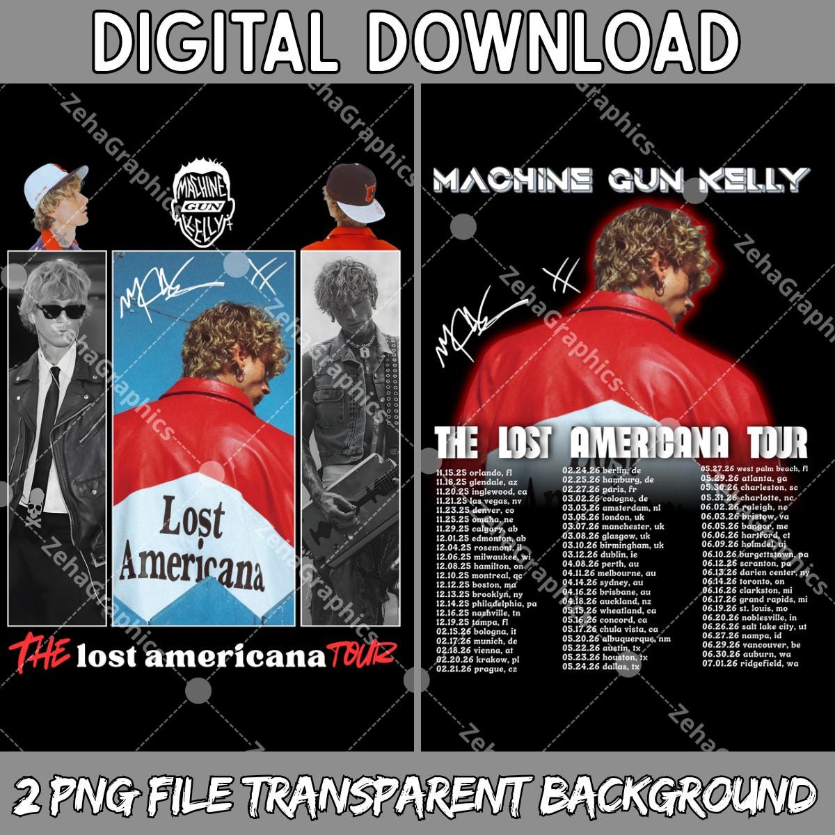 Machine Gun Kelly 2 Png File, Lost Americana Tour 2025 Digital 