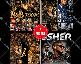 Bundle 4 PNG-Datei Usher Chris Brown R & B Tour2026 PNG-Design (Digitaler Download)