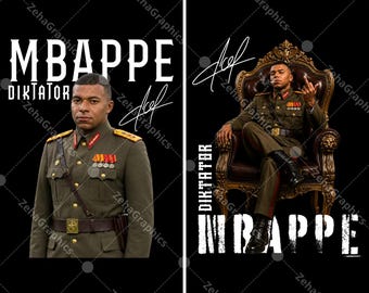 Kylian Mbappe Dictator Military Portrait 2 PNG (Digital Download).