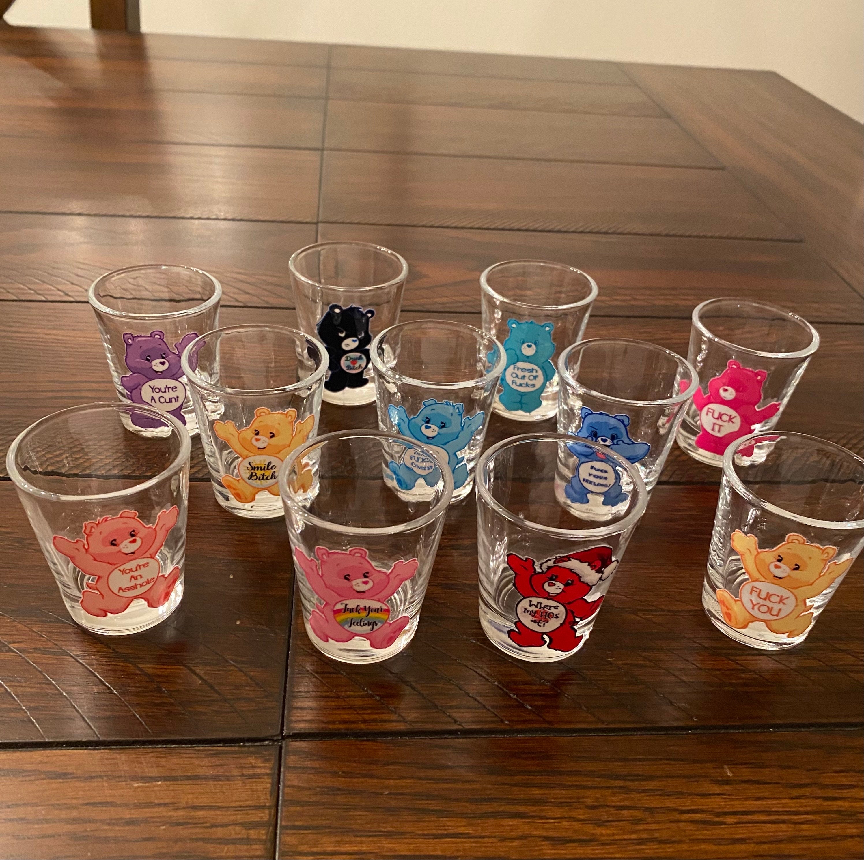 Set of 6 Swear Bears Print Shot Glasses, Funny Cute Bears Glass