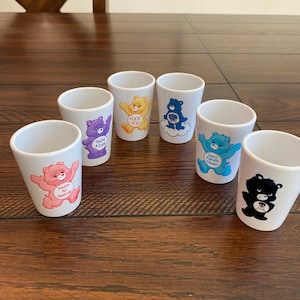 Swear Bears 6 Ceramic Shot Glasses Set #1 Adult Don’t Care Bear Gift