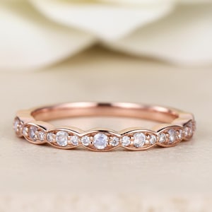 Rainbow Moonstone Wedding Band Rose Gold Art Deco Stacking Ring June Birthstone  Anniversary Gift
