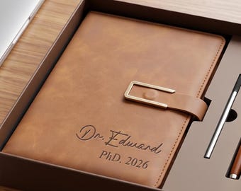 Phd Graduation Gift, Custom Dr. Notebook with Pen, Personalized Leather Journal Set, Grad Gift for Her Him, Class of 2026 Keepsake