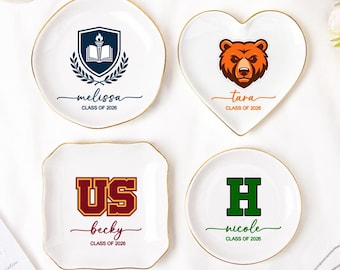 Custom University Ring Dish, College Trinket Jewelry Tray Keepsake, Class of 2026 Graduation Gift, Dorm Decor, High School Grad