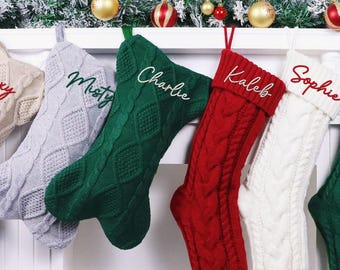 Christmas Stockings, Custom Embroidered Family Stocking, 2026 Xmas Dog Stocking, Bone Stocking with Name, Knitted Stockings, Christmas Gift