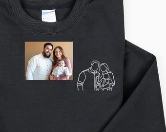 Embroidered Family Photo Sketch Sweatshirts, Personalized Picture Outline Hoodie, Father's Day Gift