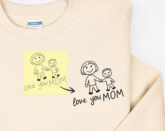 Custom Kids Doodles Sweatshirt, Personalized Embroidered Sweatshirts, Hoodie with Drawing, Mothers Day Gift, Gift for Dad